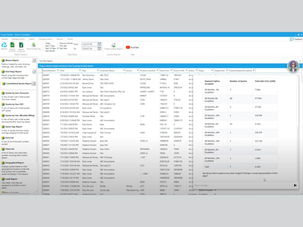 Screenshot of Cloud Quote interface